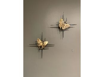 Mid Century Modern Brutalist Wall Sculptures With Butterflies - Signed