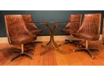 Mid Century Chrome Craft Brown Vinyl Dining Chairs With Chrome And Smoke Glass Dining Table