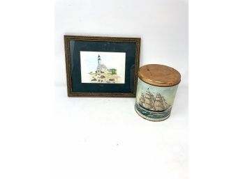Vintage Painting With Nautical Tin