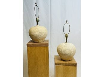 Vintage  Pair Of Post Modern Pottery Lamps - No Shades
