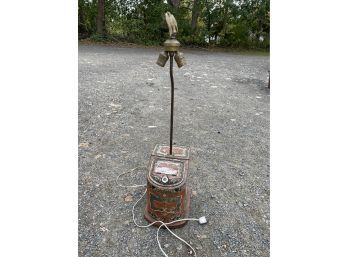 Antique Mustard Tin Lamp With Eagle Finial