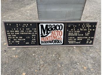 Vintage Auto Shop Maaco Repair Board Advertising - In Aluminum Frame - Large !!!