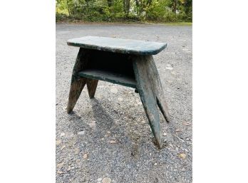 Primitive Antique Green Painted Stool / Bench