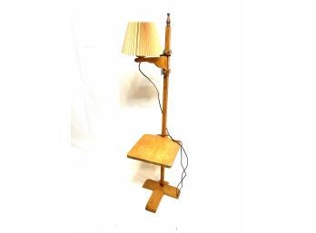 Mid Century Adjustable Floor Lamp With Table Maple