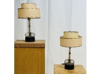 Pair Of Mid Century Lamps With Fiber Glass Shades In Working Condition