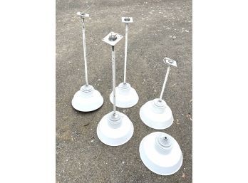 Set Of 5 Porcelain Gas Station Industrial Lights