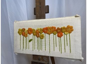 Vintage Unframed Embroidery Of Flowers In Mustard And Orange