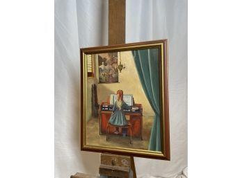 Painting Of Girl Playing Piano - Framed - Signed Tullie