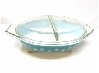 Pyrex Snowflake Turquoise Blue Divided Casserole Dish