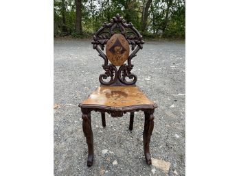 Antique Inlaid Carved Chair - As Is