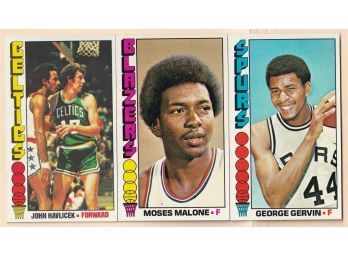 3 1976 Topps Basketball Cards Moses Malone , John Havlicek & George Gervin