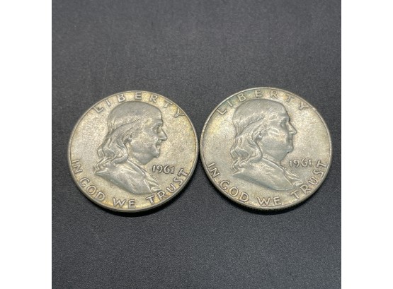 2 1961 Ben Franklin Half Dollars
