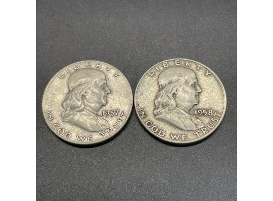 2 Ben Franklin Half Dollars 1957 & 1958