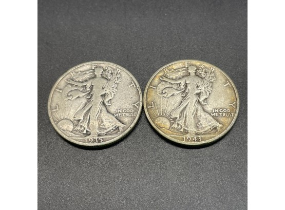 2 Walking Liberty Half Dollars 1935 & 1943