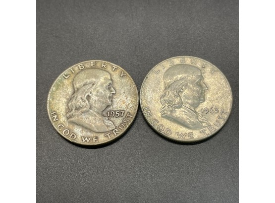 2 Ben Franklin Half Dollars 1957 & 1963