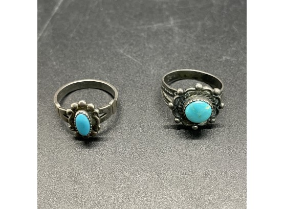 Pair Of Sterling Silver And Turquoise Native American Rings