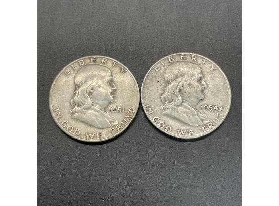 2 Ben Franklin Half Dollars 1951 & 1954