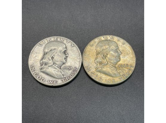 2 Ben Franklin Half Dollars 1951 & 1963