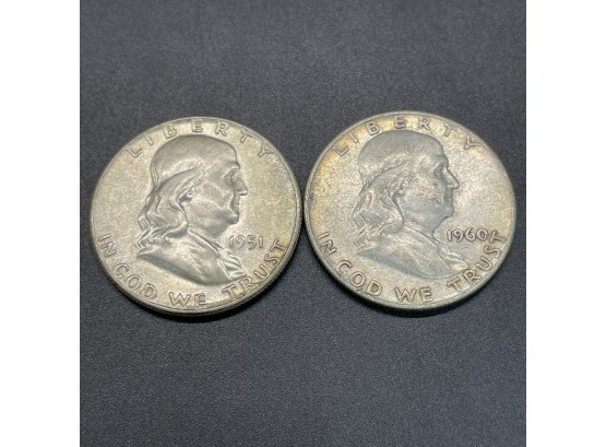 2 Ben Franklin Half Dollars 1951 & 1960