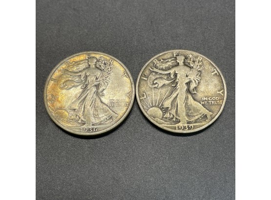 2 Walking Liberty Half Dollars 1936 & 1939