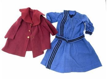 Antique Wool Doll Dress With Red Wool Coat