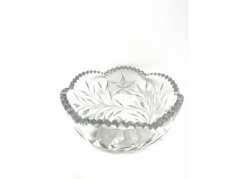 Antique Cut Glass Bowl With Floral And Butterfly Accent