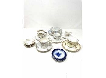 Antique Porcelain Teacups And Saucers With (2) Sets Of Miniature Plates