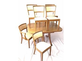 Mid Century Modern Dining Table With Six Chairs And Two Leafs