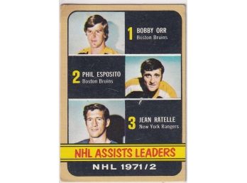 1972 Topps Assist Leaders Orr/ Esposito/ Rataelle