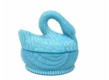 Vintage Blue Glass Swan Trinket Box