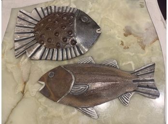 Pair Of Mid Century Studio Pottery Fish Signed