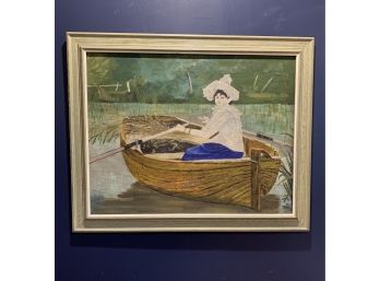 Estate Fresh Painting Of Victorian Women In Row Boat