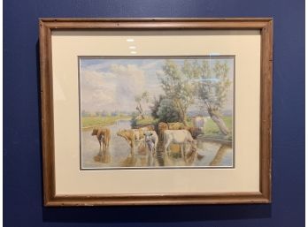 W. Sidney Cooper Original Water Color 1903 Cows In River