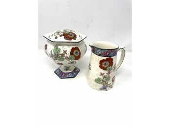 Crown Ducal Beaumont China Pitcher And Vase With Flower Frog