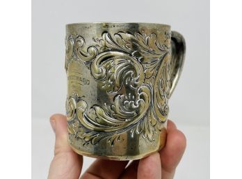 Antique Ornate Sterling Repousse Mug By Bailey, Banks And Biddle