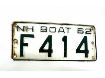 Vintage New Hampshire Boat License Plate 1962