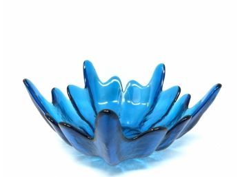 Vintage Wayne Husted Blue Stockholm Bowl For Viking Glass, 10 Epic Stockholm Lotus Bowl