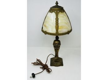 Stunning Art Nouveau Figural Lamp With Cut Glass Shade