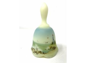 Hand Painted Fenton Bell Signed By J. Brown Number 483 / 1000 Seaside And Lighthouse Themed