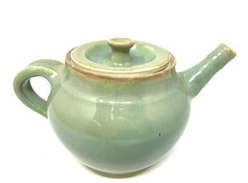 Hand Thrown Pottery Tea Pot With Green Glaze By Local Niantic CT Artisan Food Safe Glaze