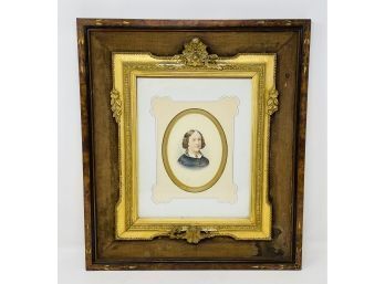 Circa 1870 American Victorian Eastlake Framed Watercolor Portrait