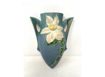 Roseville Pottery Wall Pocket Vase Blue Clematis Pattern