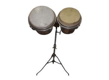 Vintage Bongos On Adjustable Metal Stand - As Is