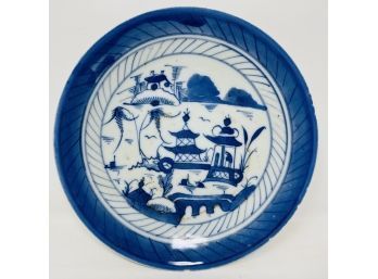 19th Century Landscape Canton Blue And White Porcelain Plate