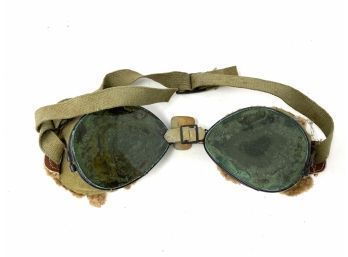 WWI Vintage Antique Fur Lined Pilot Aviation Goggles Military