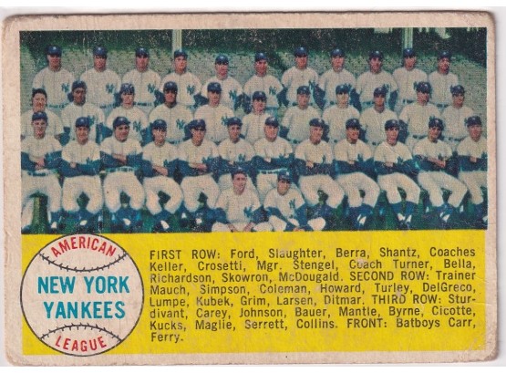 1958 Topps New York Yankees Checklist