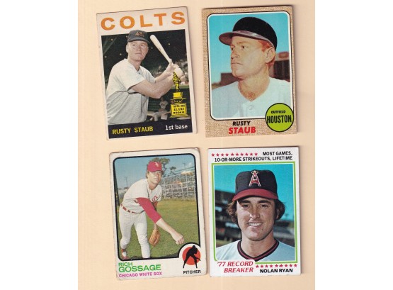 4 1970's Baseball Cards Rusty Staub Rookie Gossage Rookie Nolan Ryan