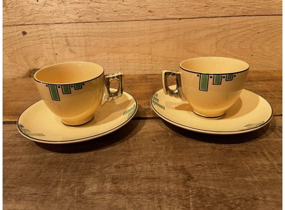 Pair Of Art Deco Leigh Ware Cut And Saucers