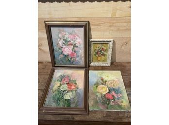 Estate Found Mid Century Floral Painting Lot