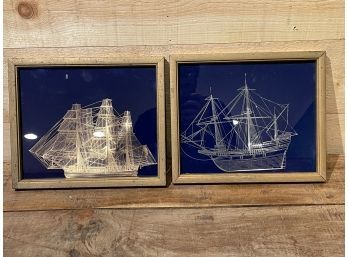 Pair Of Framed Line Art Ships